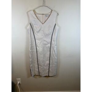 Unger Womens Sheath Dress Linen Blend Contrast Trim Cream 10